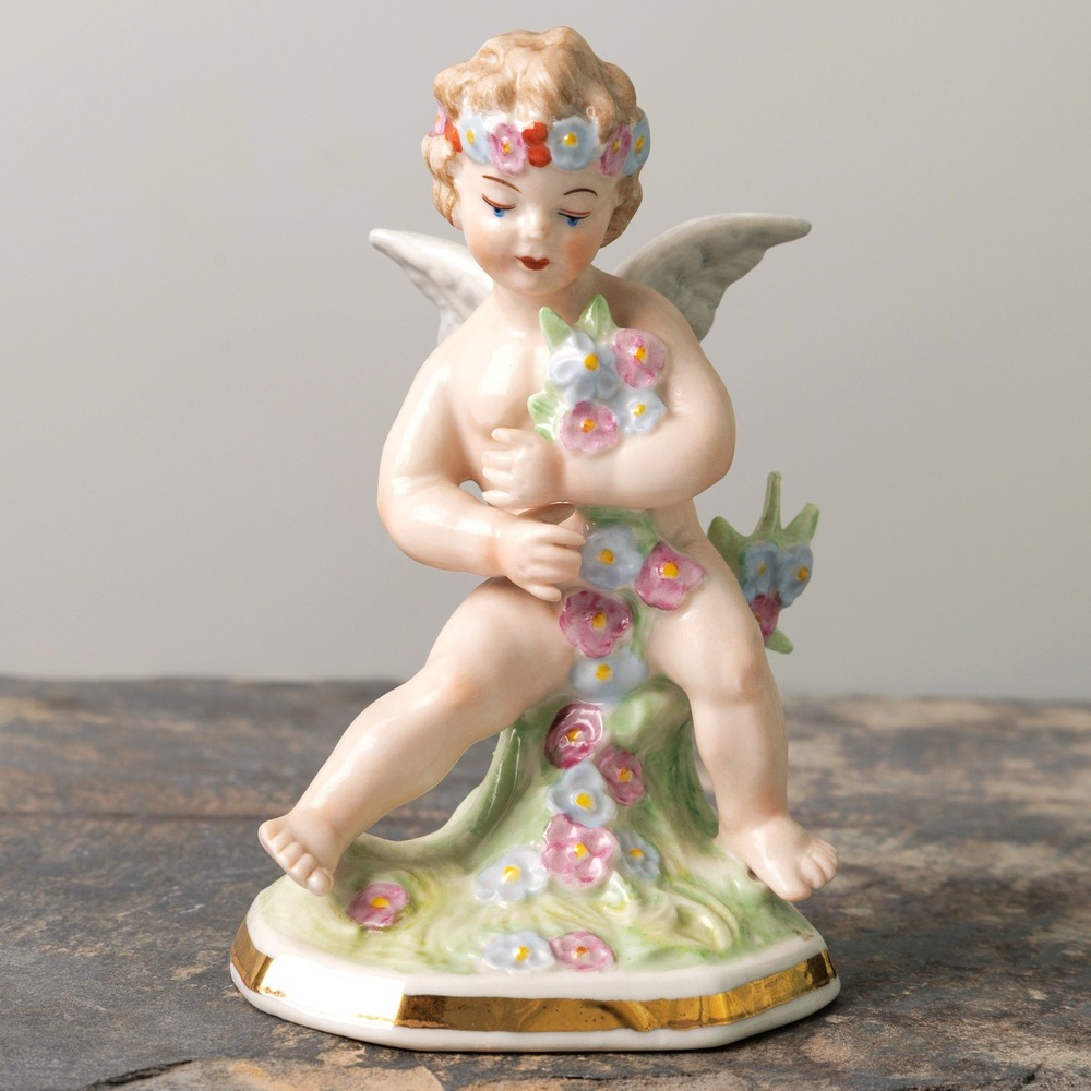 Vintage Dresden Porcelain Cherub Figurine Cupid Spring Four Seasons 1950s